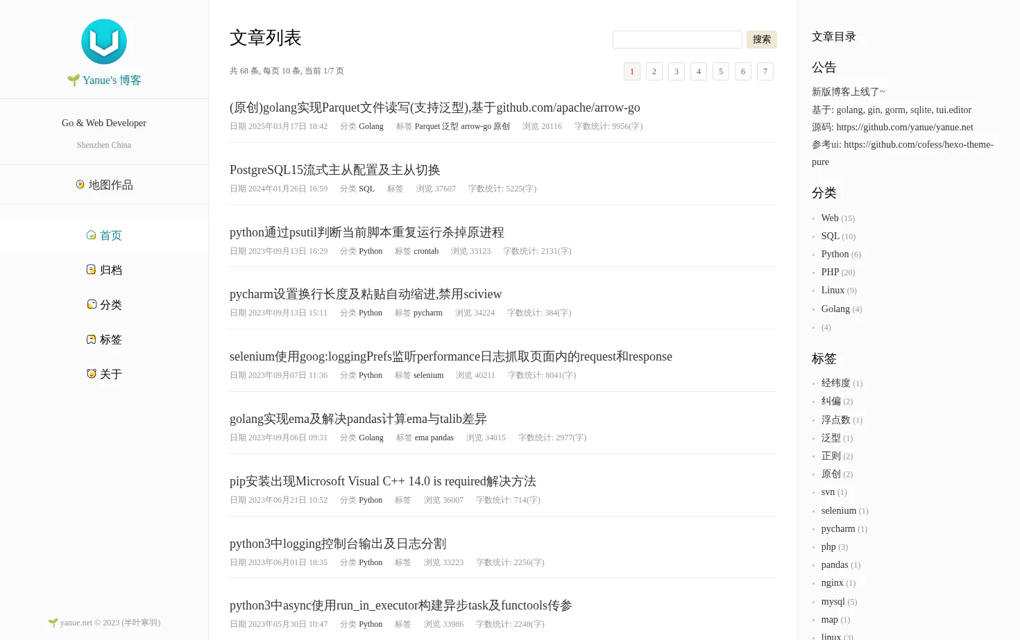 Yanue's 博客 页面快照